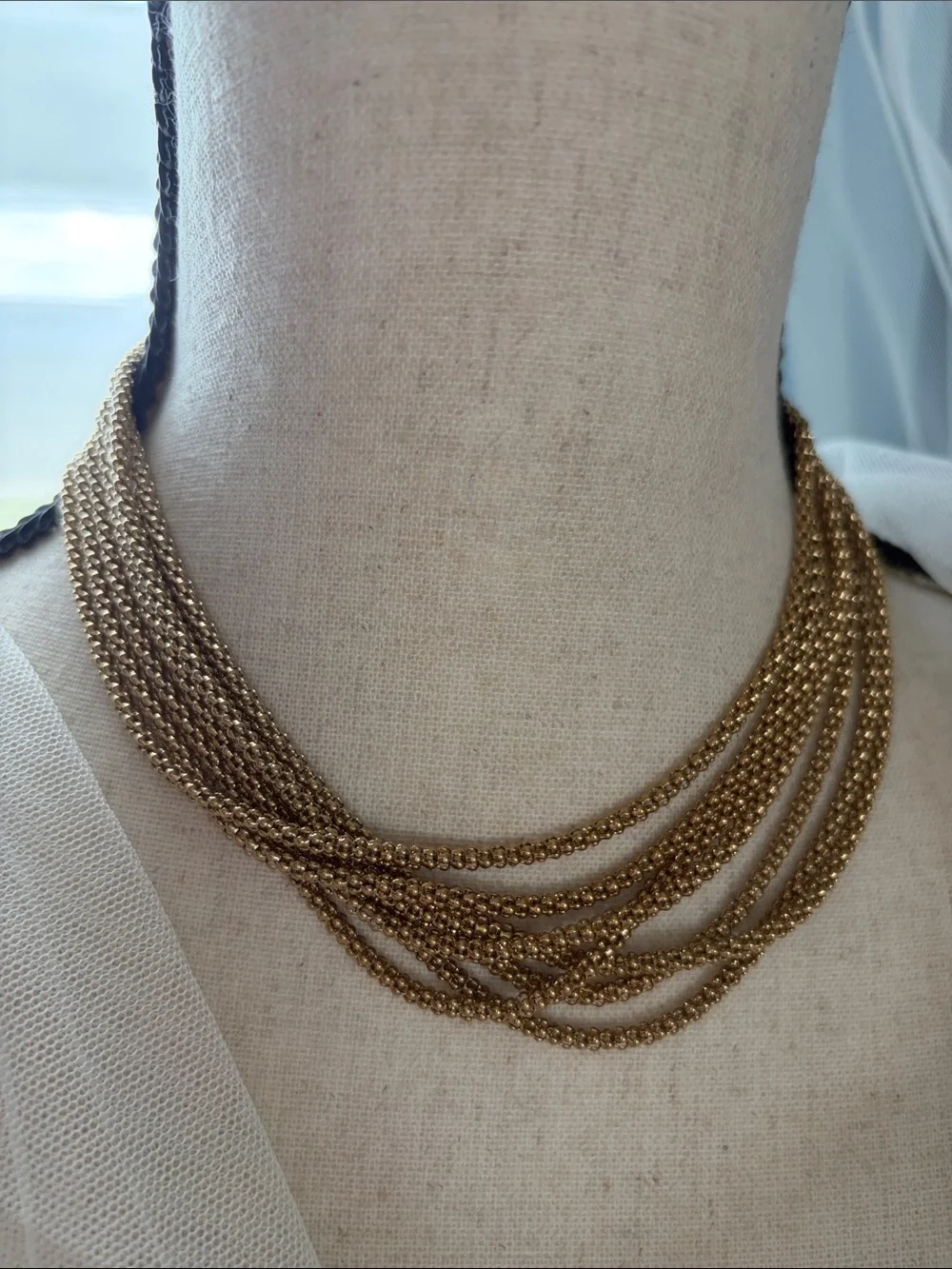 Vintage Monet Multi-Strand Liquid-Gold Tone Chain Necklace